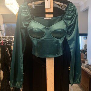 Shasa Size M Green Long Sleeve Bustier Top